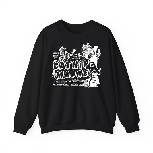 Funny Meme Cat Sweatshirt For Women And Men, Catnip Madness Cute Cat Sweatshirt, Funny Cats Crazy Merch, Cool Graphic Comfort Vintage Kitten Shirt