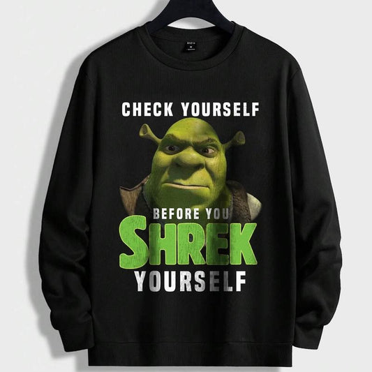 Funny Meme Check Yourself Before You Shrek Yourself Shirt, Shrek Funny Trending Shirt, Fiona And Shrek Shirt, Shrek Face Meme Shirt Cotton Menswear