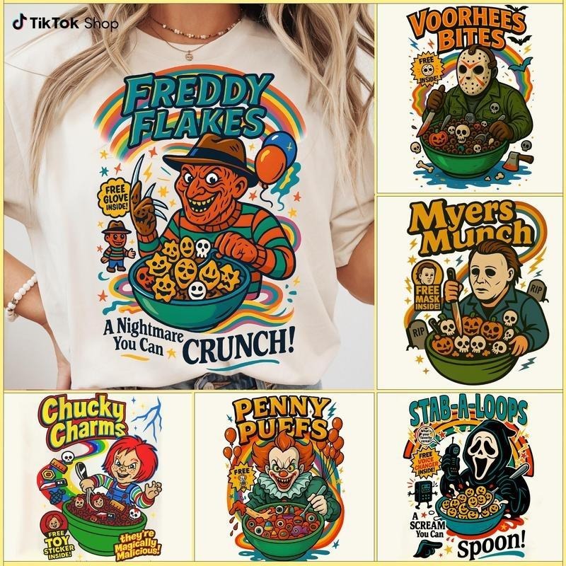 Funny Meme Halloween Graphic T-Shirt, Horror Character Tee, Retro Horror Shirt, Horror Cereal Shirt, Halloween Movie...