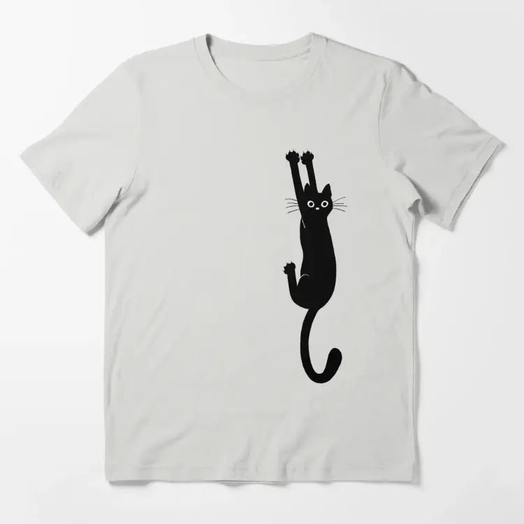 Funny Meme Shirt, Black Cat Holding On Essential T-Shirt Casual Classic Hoodie, Sweatshirt | DripVista.com