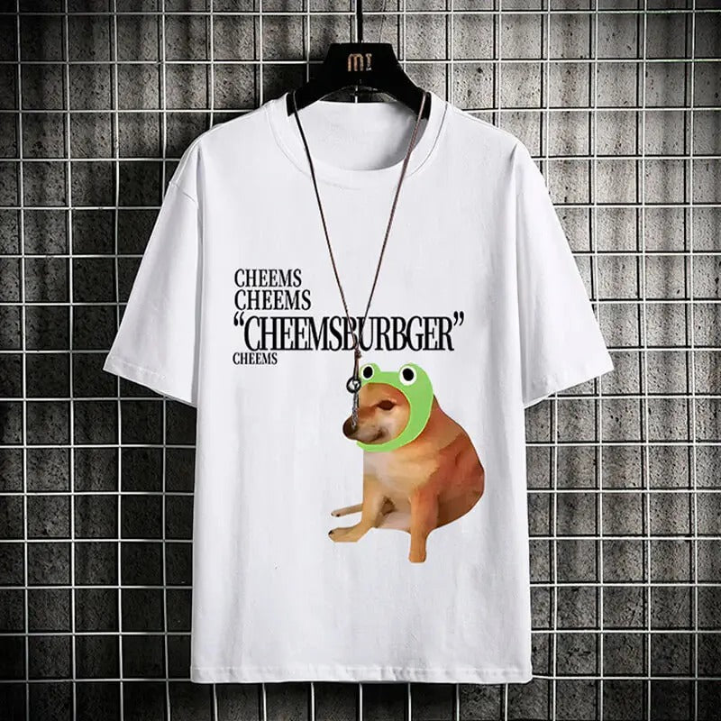 Funny Meme Shirt, Cheemsburger Dog T-Shirt Meme Aesthetic Casual Fabric