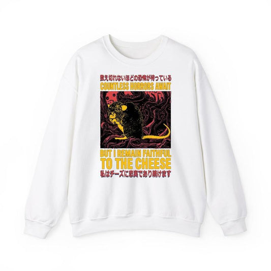 Funny Meme Shirt, Countless Horror Await But I Remain Faithful To The Cheese Rat Shirt, Mouse Japanese Graphic Tee, Quirky And Humorous Quote Merch