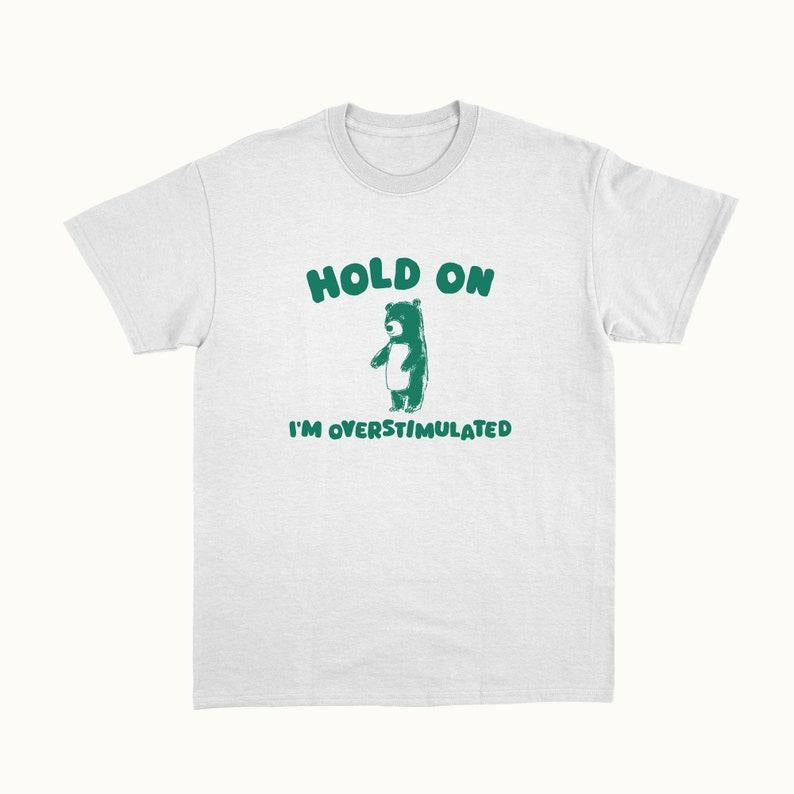 Funny Meme Shirt, Hold On I'm Overstimulated Tee, Gift Unisex T-Shirt Hoodie, Sweatshirt | DripVista.com