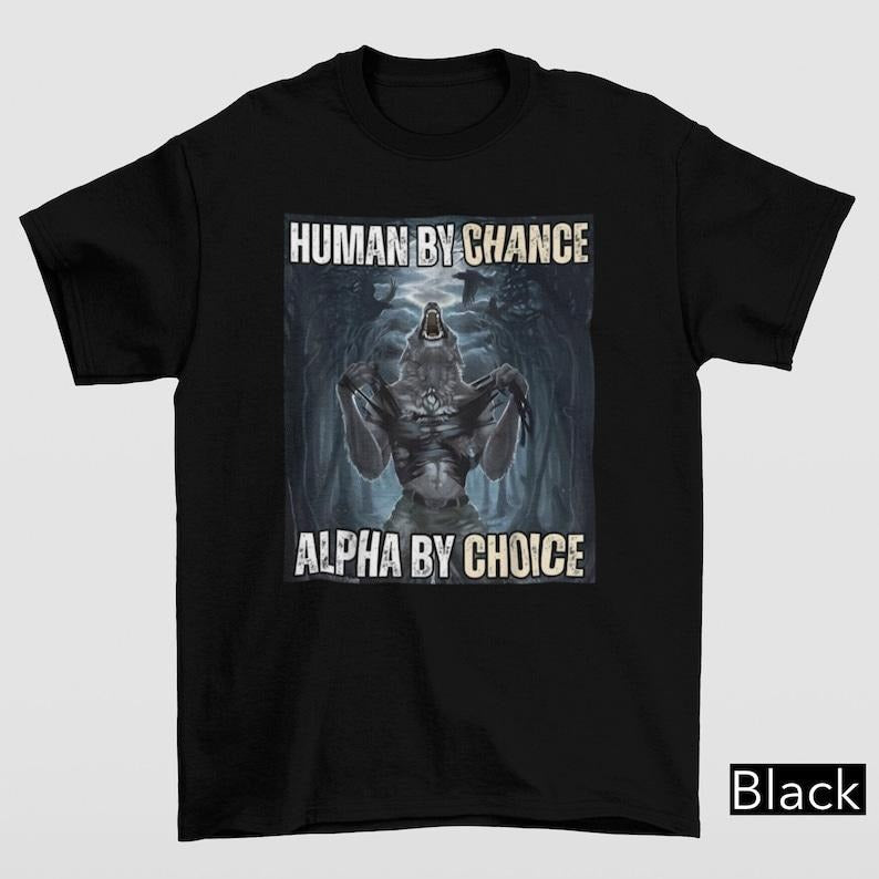 Funny Meme Shirt, Human By Chance Alpha By Choice Tee, Gift Unisex T-Shirt Hoodie, Sweatshirt | DripVista.com