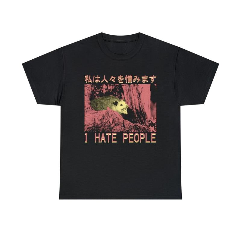 Funny Meme Shirt, I Hate People Opossum Japanese Horror Shirt, Funny Japanese Graphic Tee, Quirky And Humorous Quote...