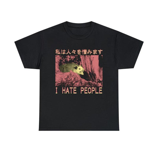 Funny Meme Shirt, I Hate People Opossum Japanese Horror Shirt, Funny Japanese Graphic Tee, Quirky And Humorous Quote Design Merch