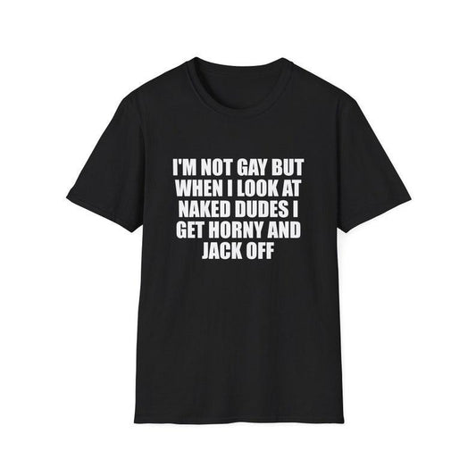 Funny Meme Shirt, I'm Not Gay but When I See Naked Men I Get Horny and Jack Off Tee, Joke Gift Unisex T-Shirt