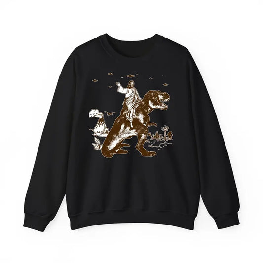 Funny Meme Shirt, Jesus Riding Dinosaur Sweatshirt, UFO Merch, Offensive Cool Graphic Sweatshirt, Crazy Shirt For Men And Women, Guys Novelty Merch