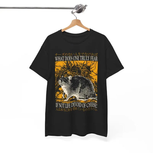 Funny Meme Shirt, Life Devoid of Cheese Vintage Japanese Rat Shirt, Retro Japanese Horror Rat Cheese Graphic Tee, Quirky And Humorous Quote Merch