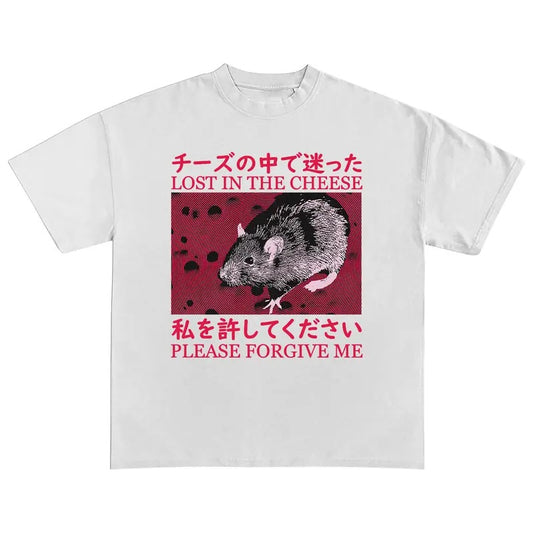 Funny Meme Shirt, Lost In The Cheese Shirt, Vintage Rat Tee, Japanese Rat Graphic Tee, Funny Horror Lover Gift, Unisex Colors Meme Shirt
