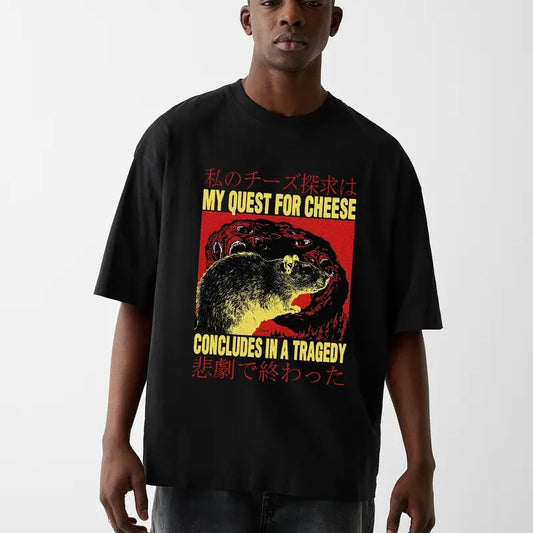 Funny Meme Shirt, My Quest For Cheese Concludes In A Tragedy Shirt, Sweatshirt, Hoodie, Funny Rat Mouse Tee, Vintage Japanese Mouse Graphic Tee, Quirky and Humorous Quote Design Merch