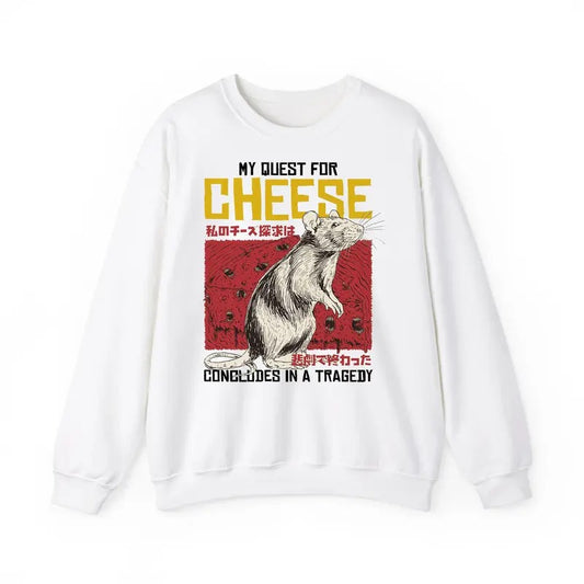 Funny Meme Shirt, My Quest For Cheese Concludes In A Tragedy Sweatshirt, Vintage Rat Mouse Japanese Graphic Tee, Quirky and Humorous Quote Merch