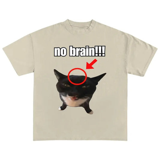 Funny Meme Shirt, No Brain Cat Shirt, Cat Lover Tee, Black Cat Merch, Retro Cat Lover Shirt Gift