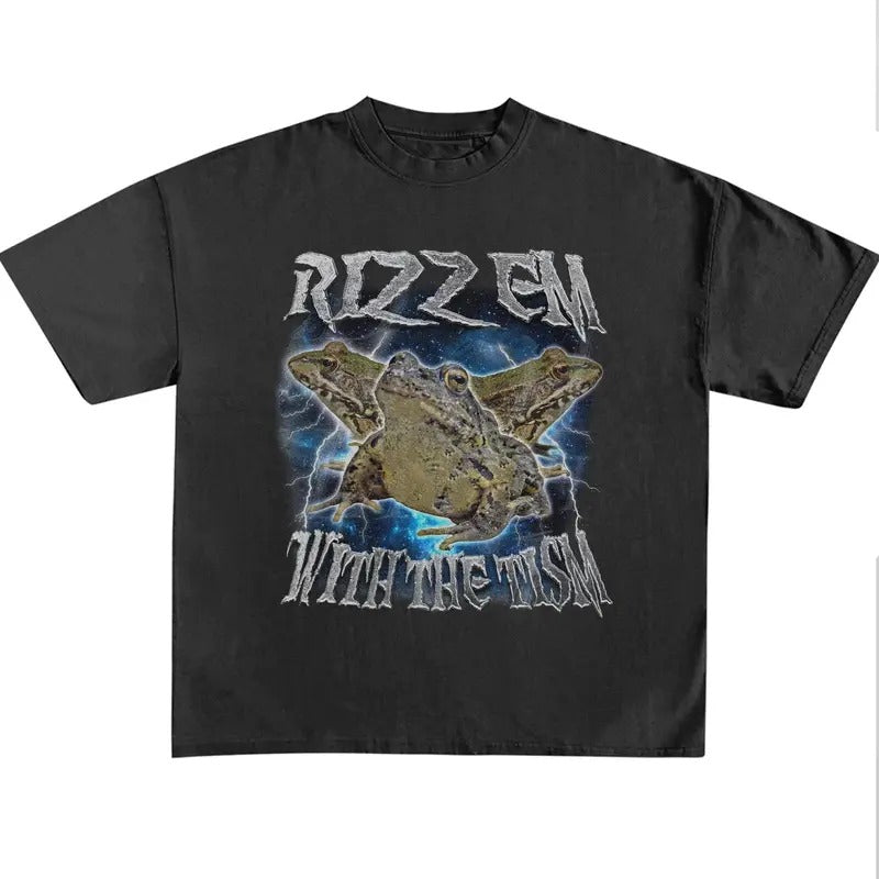 Funny Meme Shirt, Rizz Em With The Tism Frog Vintage Graphic Shirt, Retro 90s Toad Rizz Graphic Shirt, Autism Awareness, Funny Frog Lovers Tee, Weird Shirt