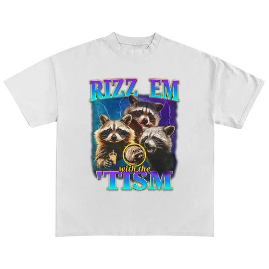 Funny Meme Shirt, Rizz Em With The Tism Racoon Vintage Graphic Shirt, Retro 90s Toad Rizz Graphic Shirt, Autism Awareness, Funny Raccoon Lovers Tee
