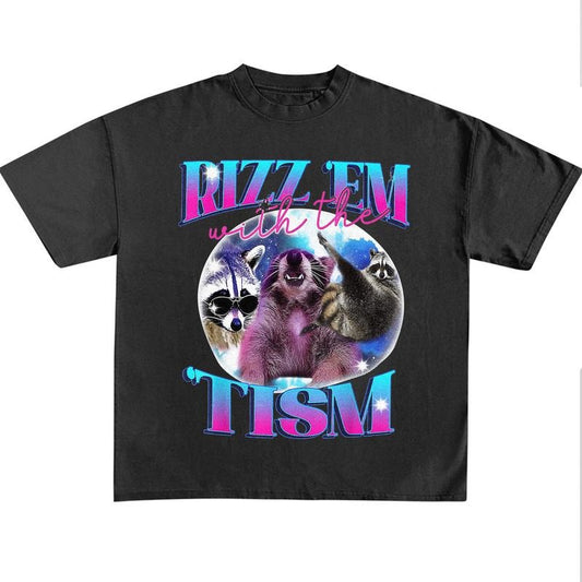 Funny Meme Shirt, Rizz Em With The Tism Vintage Bootleg Shirt, Vintage 90s Funny Raccoon Graphic Shirt, Raccoon Meme Gift, Funny Raccoon Tee, Trash Panda Merch