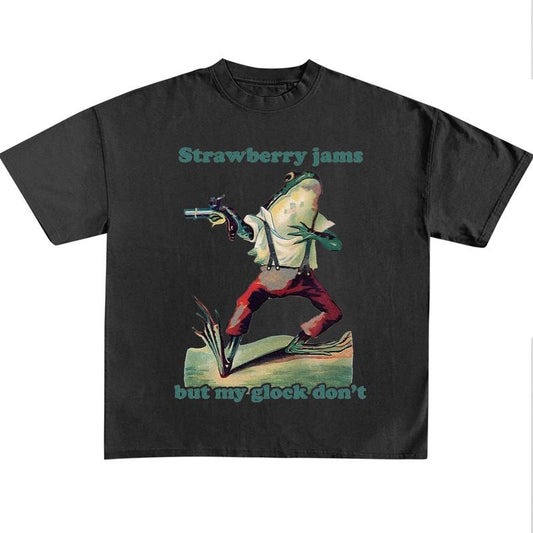 Funny Meme Shirt, Strawberry Jams But My Glock Dont Funny Shirt, Parody Tee Gift, Frog Meme, Gift Meme, Funny Frog Quote Merch