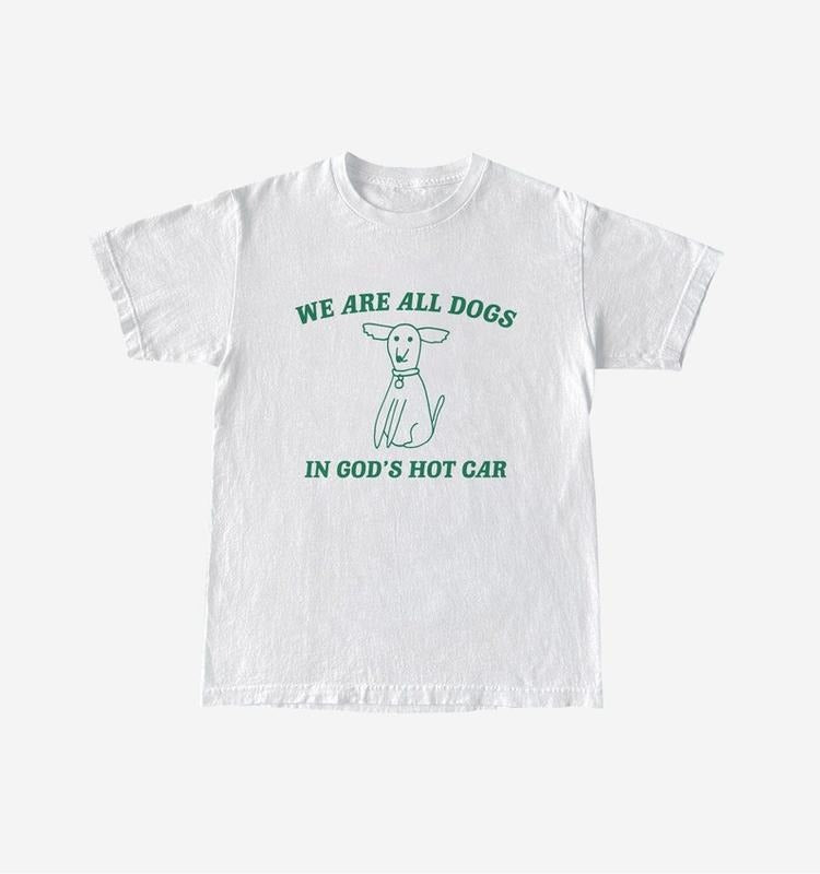 Funny Meme Shirt, We Are All Dogs In God's Hot Car Tee, Gift Unisex T-Shirt Hoodie, Sweatshirt | DripVista.com