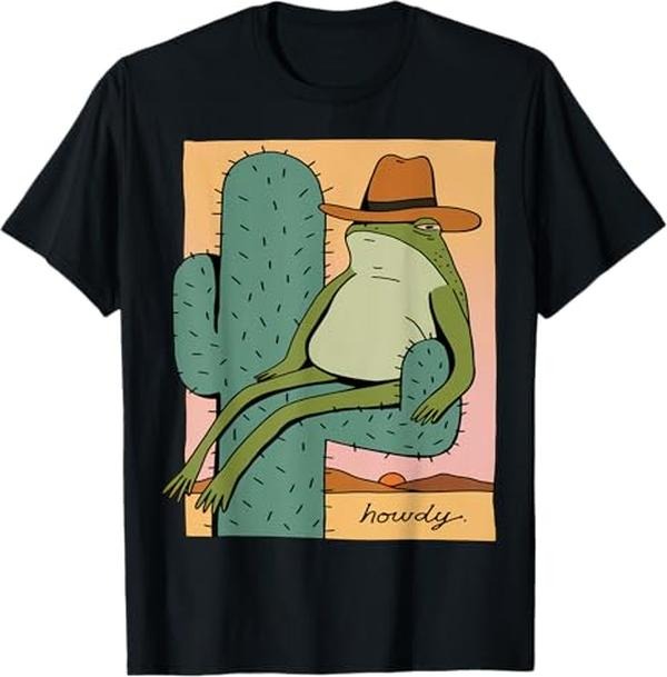 Funny Meme Shirts For Men, Funny Howdy Cactus Frog Hat Tee Meme Cute T-Shirt Menswear Top Hoodie, Sweatshirt | DripVista.com