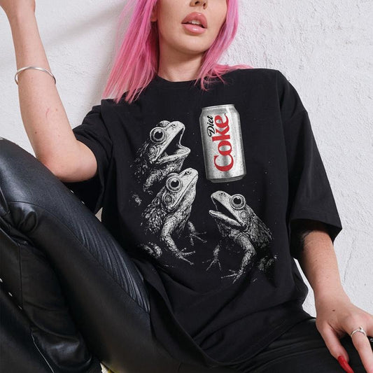 Funny Meme Three Frogs Diet Coke Vintage Graphic Shirt, Retro Frog Coca Cola Shirt, Frog Lovers, Funny Frog Tee, Oversized Washed Tee, Frog Gifts