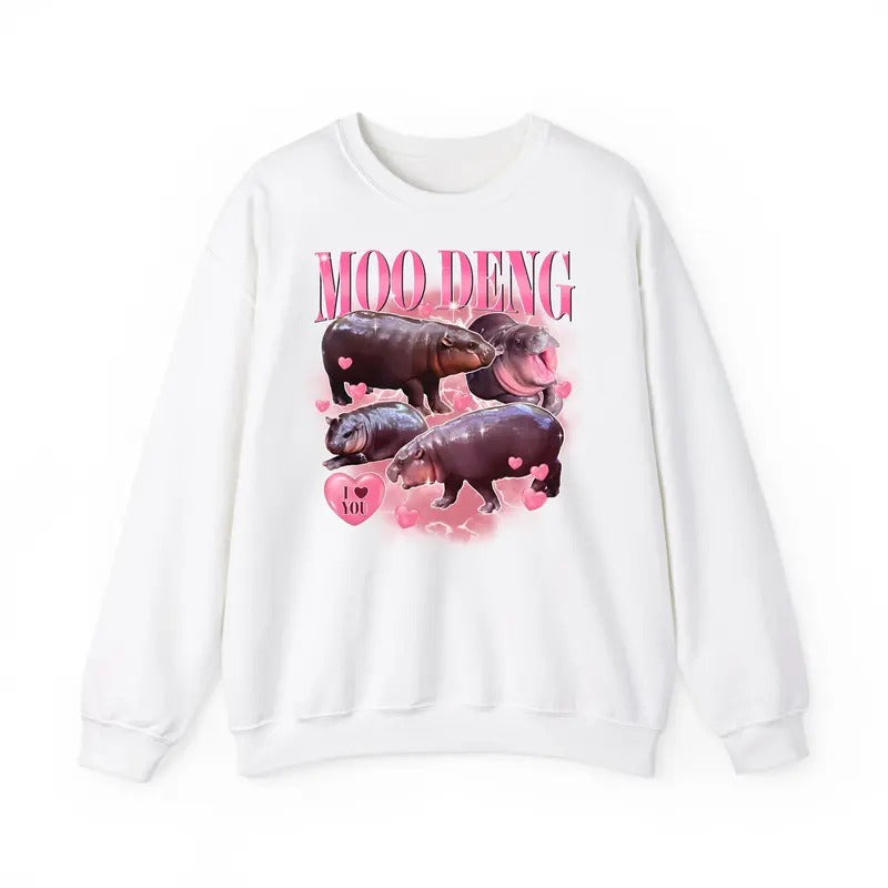 Funny Meme, Moo Deng Meme Shirt, Vintage Bootleg Moo Deng Tee, Funny Baby Hippo T-Shirt, Viral Internet Animal Meme, Cute...