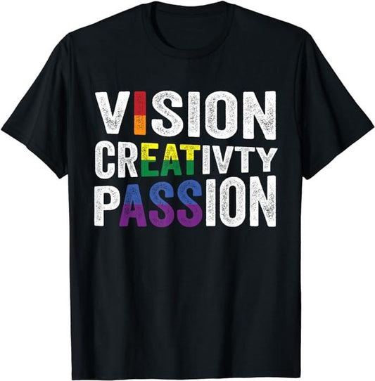 Funny Men Shirts, Vision Creativity Passion Funny LGBTQ T-Shirt Menswear Top Casual Cotton Fashion Tee