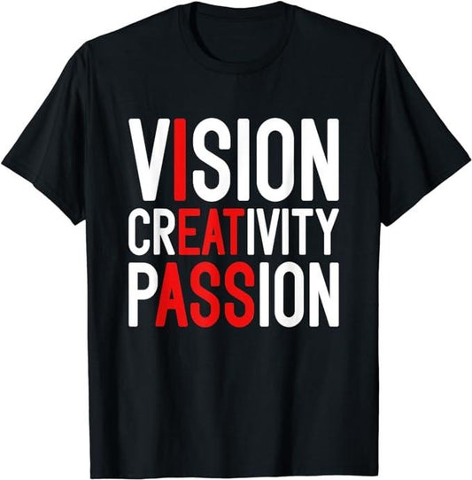 Funny Men Shirts, Vision Creativity Passion Funny Meme Men's Humor T-Shirt Menswear Top Casual Cotton Fashion Tee