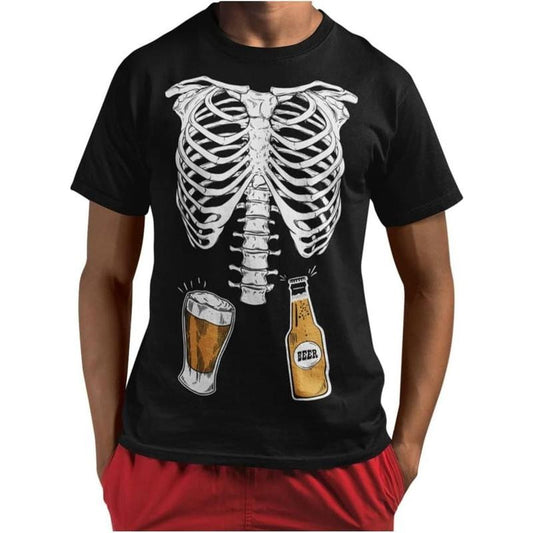 Funny Mens Skeleton Beers in Belly Shirt Ribcage Xray Halloween Costume Shirts for Menmade in us