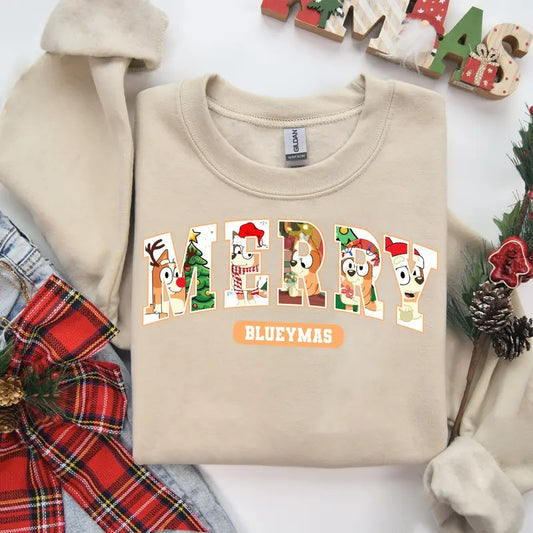 Funny Merrymas Sweatshirt Cute Cartoon, Unisex Retro Xmas Tee For Man,Women - Cotton, Fabric