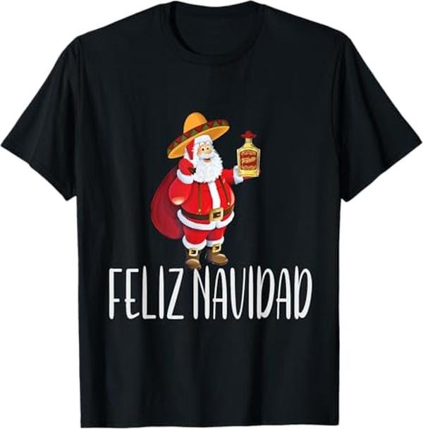 Funny Mexican Christmas Shirt, Christmas Gift, Feliz Navidad Mexican Santa Christmas Tequila T-Shirt