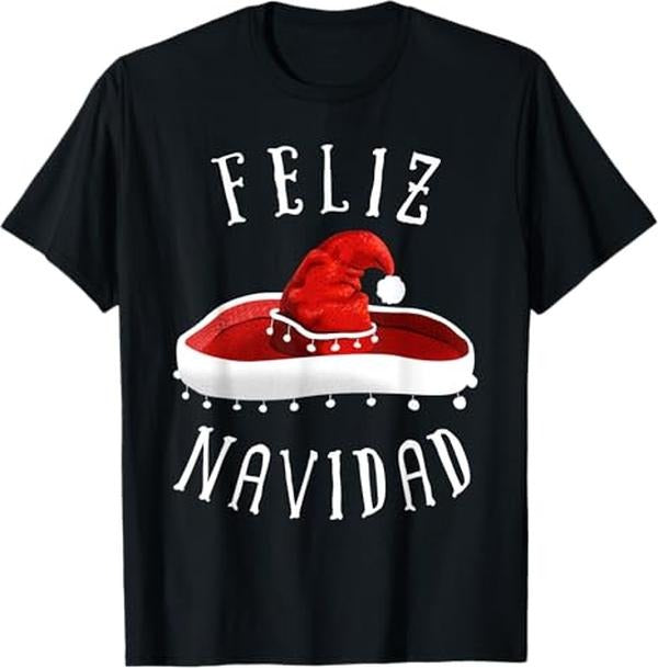 Funny Mexican Christmas Shirt, Christmas Gift, Santa Hat Sombrero Christmas Mexico Feliz Navidad T-Shirt