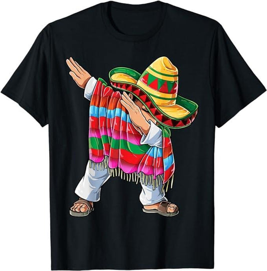 Funny Mexican Shirts, Dabbing Mexican Poncho Cinco de Mayo Boys Men Short Sleeve Sombrero Dab T-Shirt Menswear Top Casual Classic