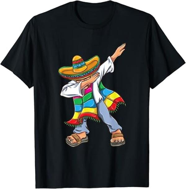 Funny Mexican Shirts, Dabbing Mexican Poncho Cinco de Mayo T-Shirt Menswear Top Casual Classic