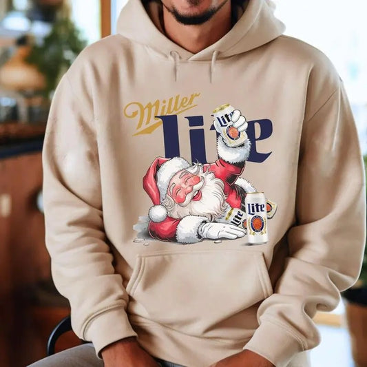 Funny Miler Lite Drunk Santa Claus Chrismas Unisex Hoodie, Miler Lite Shirt, Funny Santa Claus Miler Beer Sweater, Xmas Gift for Him
