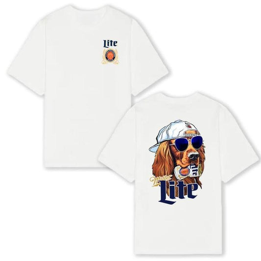 Funny Miller Lite Irish Setter Dog Cool Style Graphics Tee, Miller Lite with best friend Shirt, Unisex Cotton Fit, No Comfort Colors