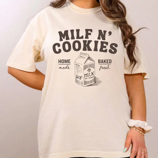 Funny Mom Comfort Colors T-shirt, Milf N' Cookies Stay At Home Shirt, Comfort Colors Milf N Cookies T-Shirt, Cute Milf, Gift For Mom Breathable Cotton