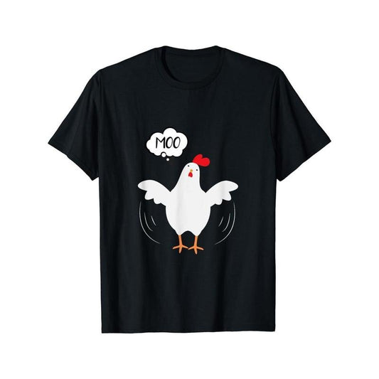 Funny Moo Chicken Graphic Print Crew Neck Short Sleeve T-shirt For Men, Casual Summer T-Shirt For Daily Wear And Vacation Resorts Made in USA