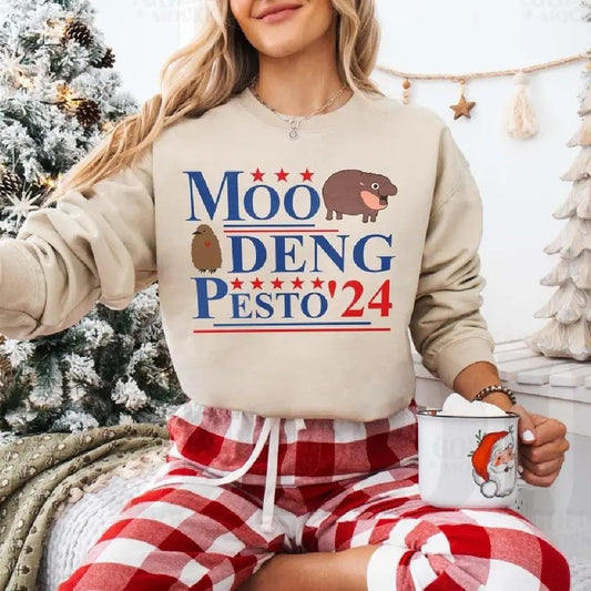 Funny Moo Deng Shirt,  Pesto Penguin Tshirt, Moo Deng Pesto 2024 Hippo Cute T-Shirt, Vintage T-Shirt