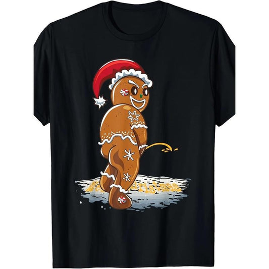 Funny Naughty Gingerbread Man Merry Christmas Yellow Snow T-Shirt-100% Cotton 220g made in usa