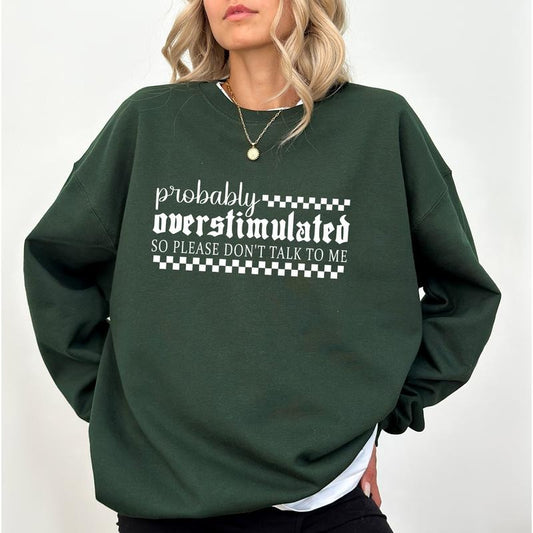 Funny Overstimulated Sweatshirt, Don't Talk To Me Crewneck, Funny Saying Long Sleeved Pullover, Social Anxiety Women Sweater
