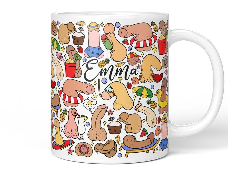 Funny Penis Pattern Mug, Hilarious Summer Beach, Adult Novelty Coffee Cup, Graphic Tees, Funny Coffee Mug Gift