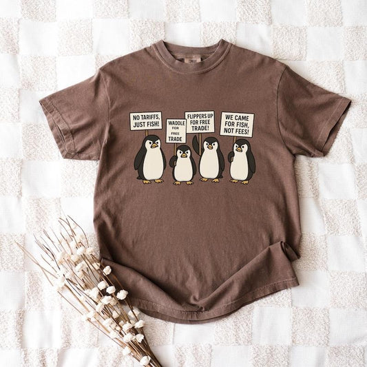 Funny Picketing Penguins Against Tariffs Shirt Unisex Funny Anti-Fascism Tee Resist T-Shirt