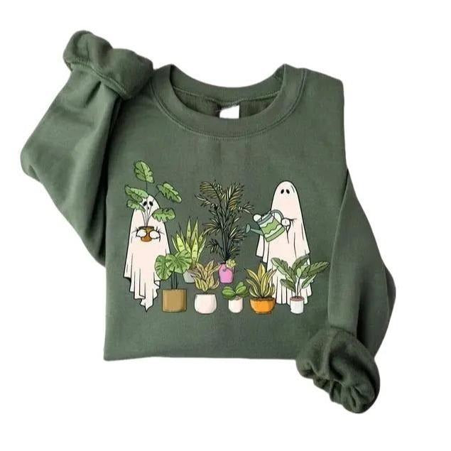 Funny Plant Ghost Sweatshirt, Halloween Plant Lady Shirt, Plant Lover Gift, Ghost Crewneck Sweatshirt, Spooky Gardener...