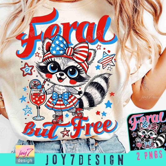 Funny Raccoon Feral bur Free 4th of July T-shirt, Funny 4th of July Freedom Sarcasm T-Shirt, Retro Fourth of July Coquette Sassy Independence Day