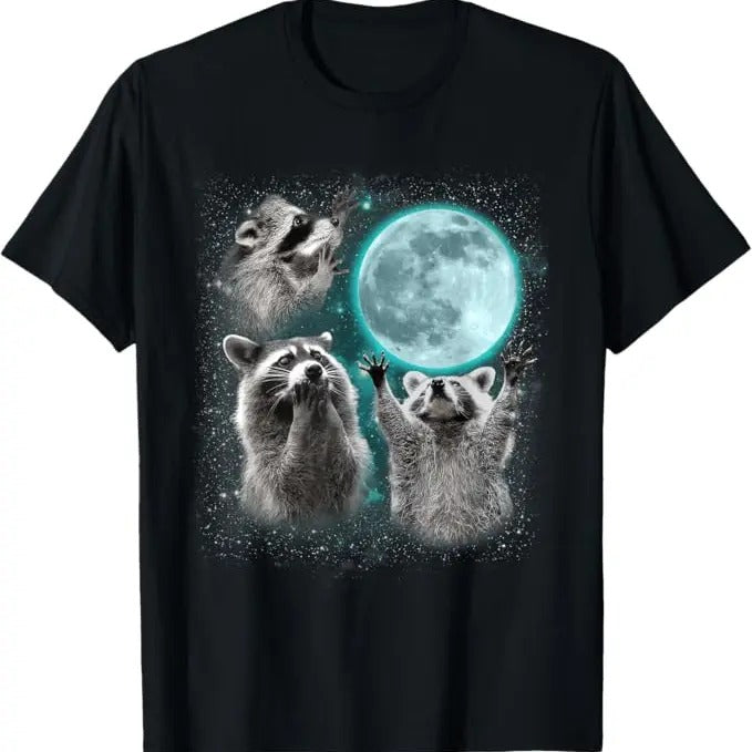 Funny Raccoon Shirt, 3 Racoons Howling At Moon Funny Weird Cursed T-Shirt For Men