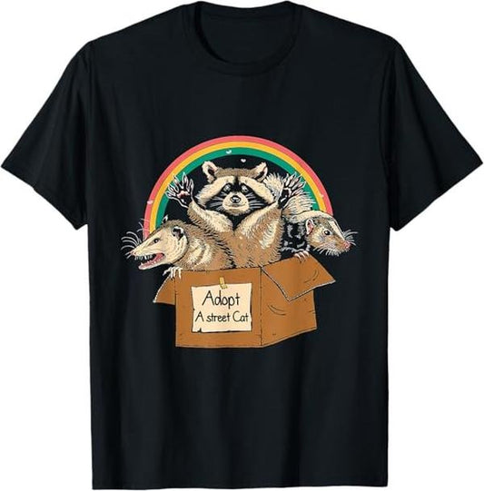 Funny Raccoon Shirt, Adopt A Street Cat, Opossum Raccoon Skunk Vintage Funny T-Shirt For Men - Available from size S to 5XL Vintage Raccoon