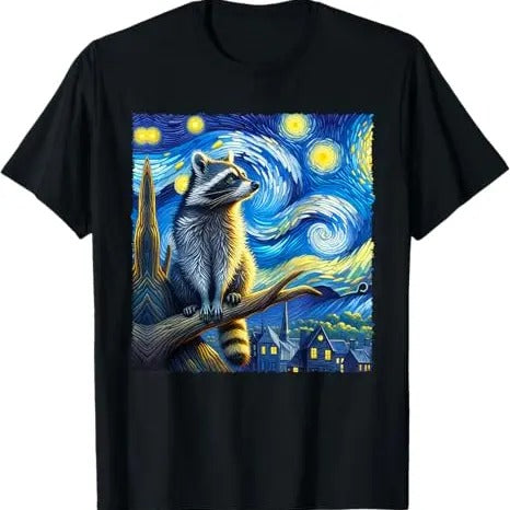 Funny Raccoon Shirt, Distressed Raccoon Starry Night Painting Raccoons Van Gogh Funny T-Shirt For Men