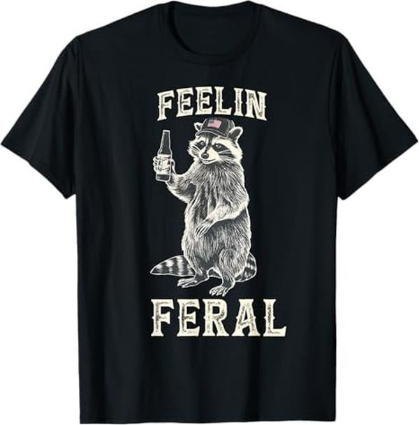 Funny Raccoon Shirt, Feelin Feral Vintage Retro Funny Raccoon With Beer Lovers Funny T-Shirt For Men