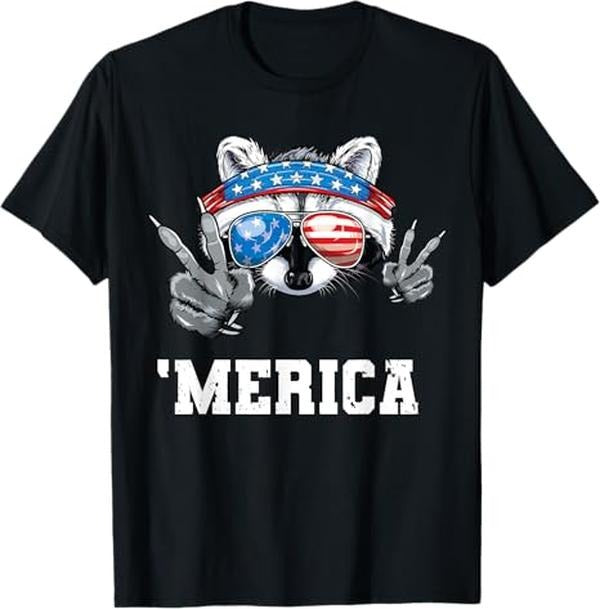 Funny Raccoon Shirt, Funny Merica Raccoon USA Flag Funny T-Shirt For Men
