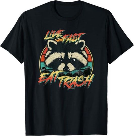 Funny Raccoon Shirt, Live Fast Eat Trash Funny Retro Trash Panda Raccoon T-Shirt For Men - Menswear Top Vintage Raccoon